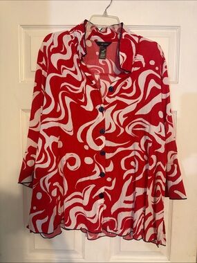 Ali Miles Red and White Abstract Button-Down Shirt